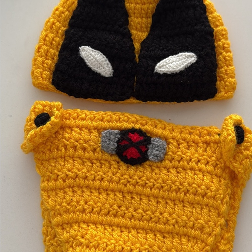 Yellow and Black Kids Crochet Hat and Diaper Cover Set
